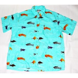 Columbia Men's Short Sleeve Button Down Fly Fishing Lures Print Shirt Size 2XL